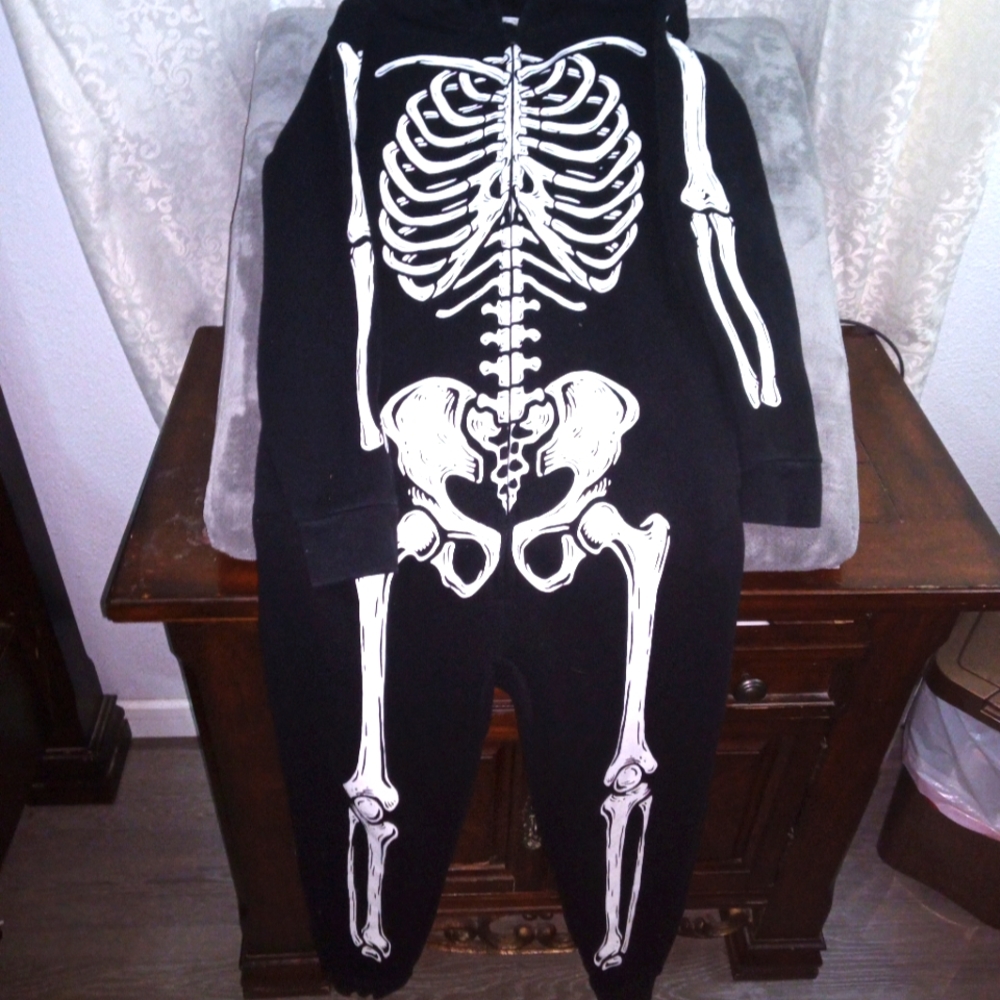 Skeleton hooded union suit onesies